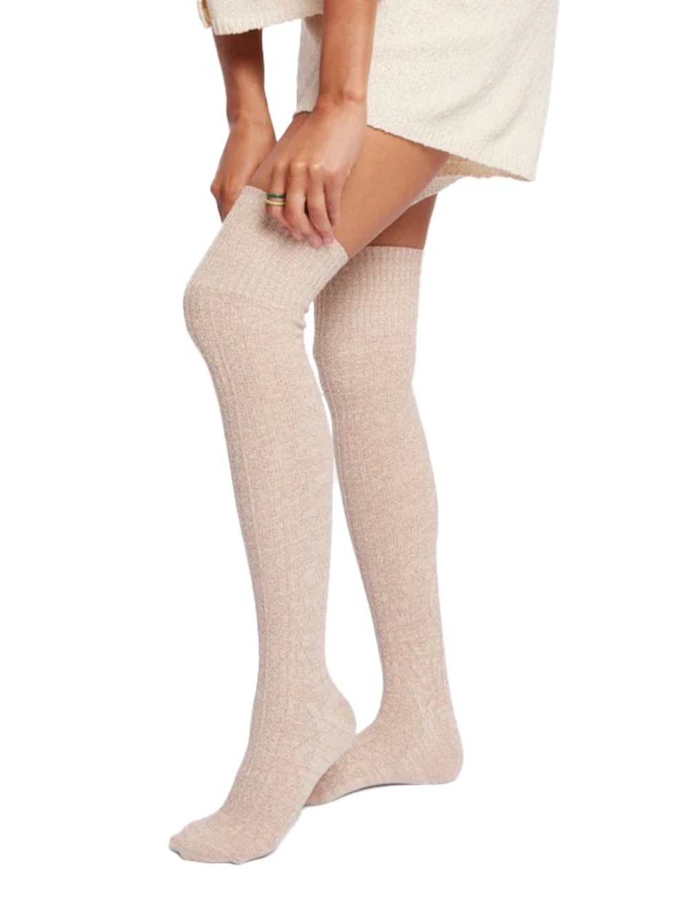 Cozy Over-the-Knee Ribbed Socks - Beige